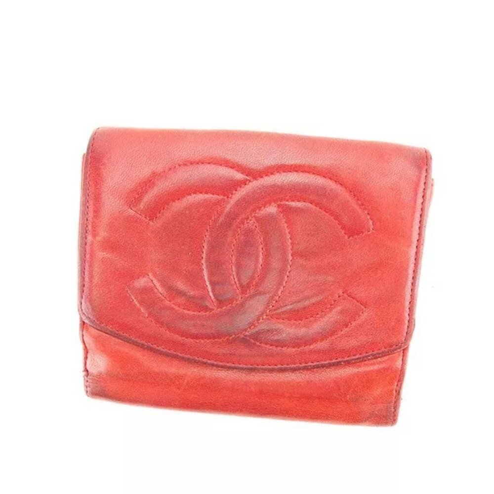 Chanel Wallet Purse Folding wallet COCO Red Woman Authentic Used